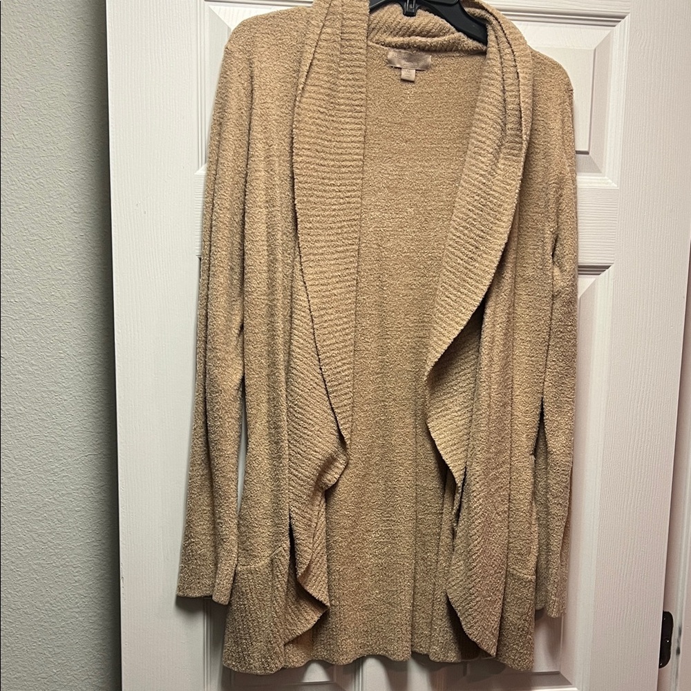 Barefoot Dreams Tan Open-Front Draped Cardigan